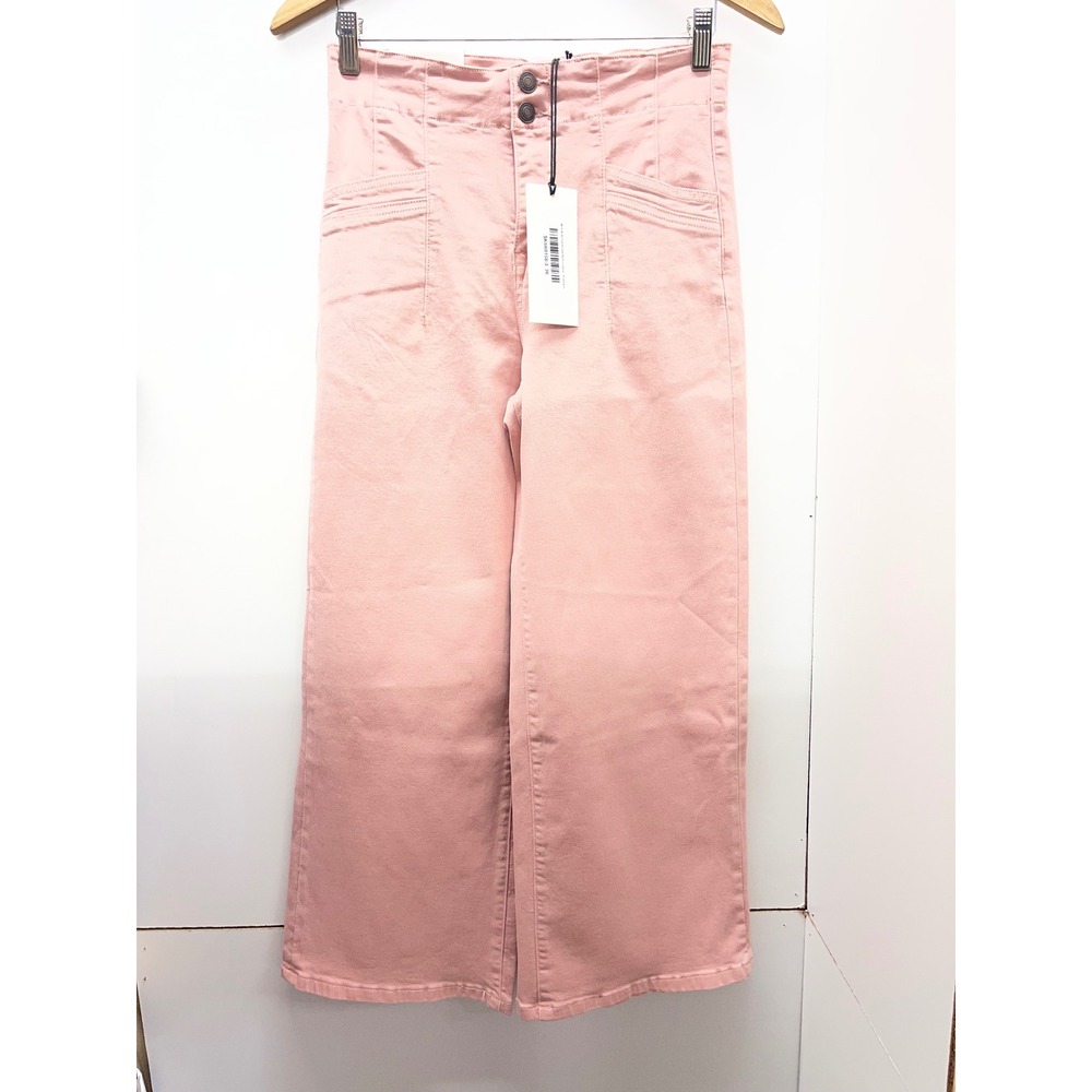 Mica Denim Super High Wide Crop Pink Jeans 26 Belted Back High Rise Pants NWT